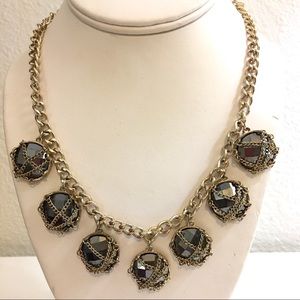 Iridescent Brown Rhinestone Pendants Gold Necklace